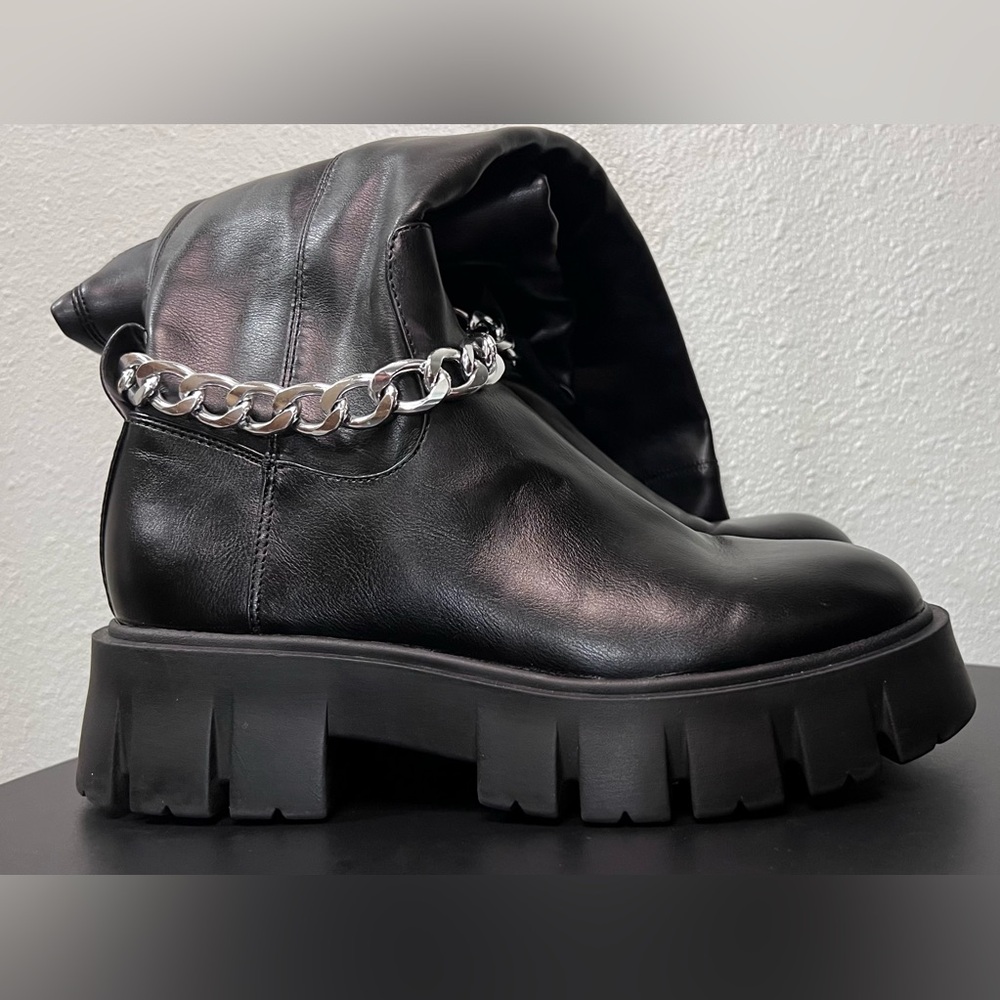 G By Guess Coen Tall Platform Boots Over The Knee Chain Chunky Festival Goth - Picture 5 of 13